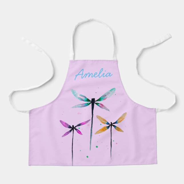 Pretty dragonflies watercolor rustic apron (Front)