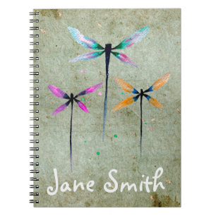 Pretty dragonflies watercolor rustic notebook