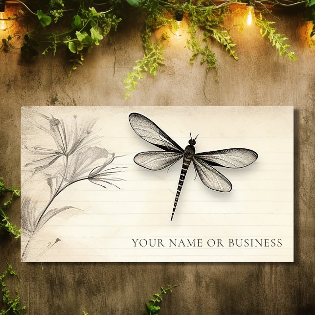 Pretty Dragonfly Sketch Vintage Journal  Business Card (Front - Pretty Dragonfly Sketch Vintage Journal Business Card)