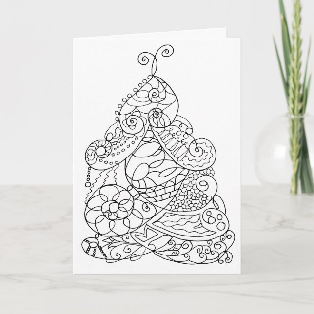 Pretty Drawing Christmas Tree Holiday Card (Front)