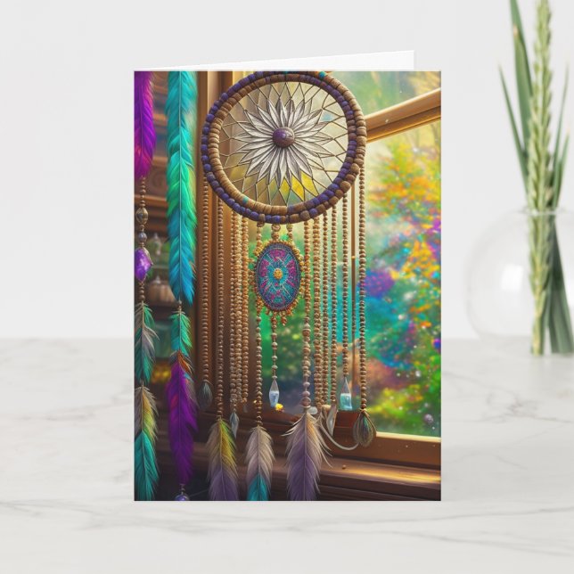 Pretty Dreamcatcher in Window | Missing You Friend Holiday Card (Front)