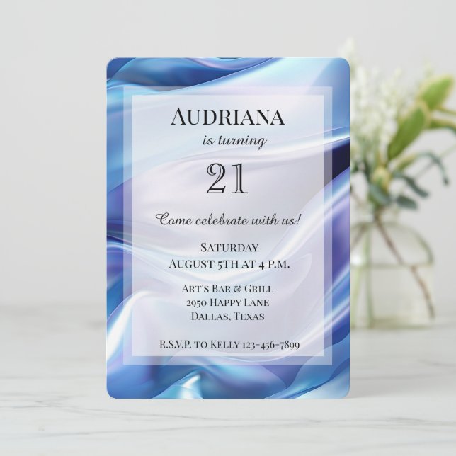 Pretty Dreamy Blue Purple Birthday Invitation (Standing Front)