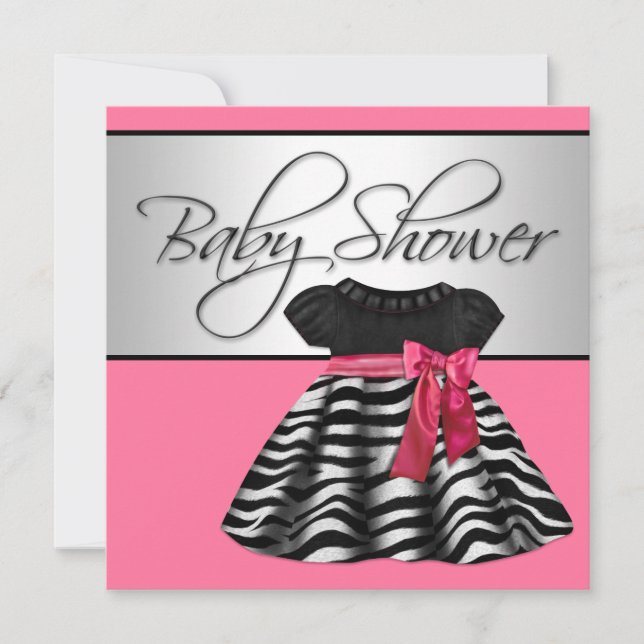 Pretty Dress Pink Zebra Baby Shower Invitation (Front)