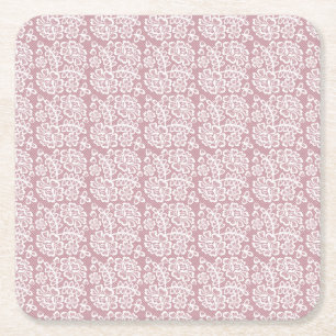 Pretty Dusky Pink White Lace Pattern Square Paper Coaster