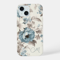 Pretty Dusty Blue/Light Brown Floral w/Initial