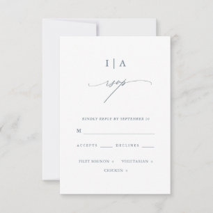 Pretty Dusty Blue Monogram Wedding Rsvp Card