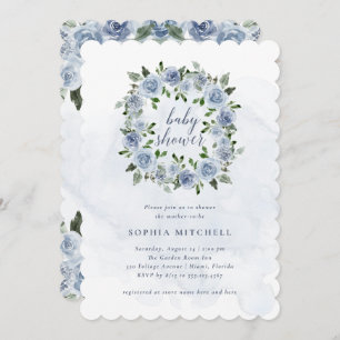 Pretty Dusty Blue Watercolor Flowers   Baby Shower Invitation
