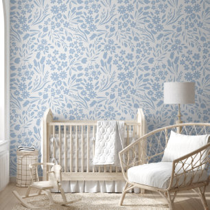Pretty Dusty Blue Wildflowers Nursery Kids Room Wallpaper