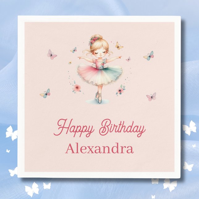 Pretty Dusty Pink Ballerina Kids Birthday Party Napkin (Creator Uploaded)