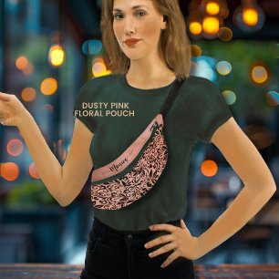 Pretty Dusty Pink Floral Pattern Name Bum Bags