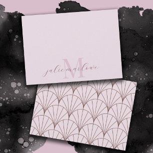 Pretty Dusty Pink Monogram Purple Fan Pattern Card
