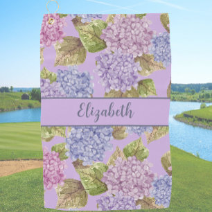 Pretty Dusty Purple Flowers Custom Name Ladies Golf Towel
