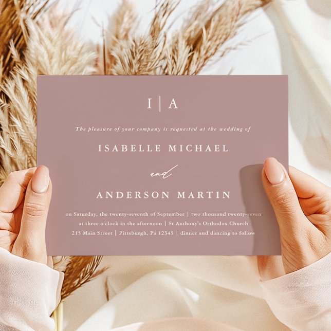 Pretty Dusty Rose Monogram Wedding Invitation (Creator Uploaded)