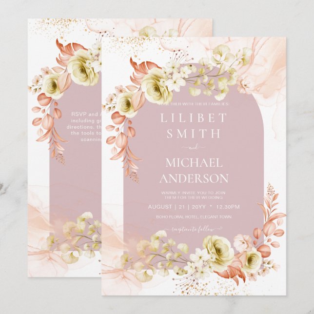 Pretty Dusty Rose Olive Floral Wedding (Front/Back)