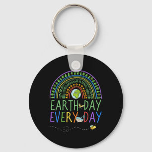 Pretty Earth Day Every Day Rainbow With Trees Eart Key Ring