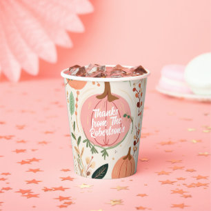 Pretty Earthy Pumpkin Foliage Thanksgiving Party  Paper Cups
