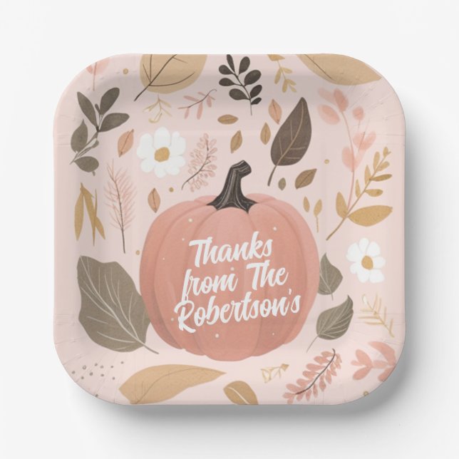 Pretty Earthy Pumpkin Foliage Thanksgiving Party  Paper Plate (Front)