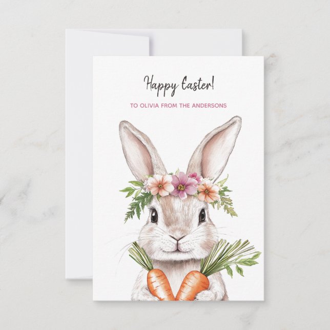 Pretty Easter bunny with carrots Card (Front)