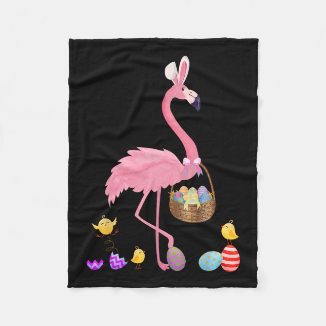 Pretty Easter Flamingo With Easter Basket Easter  Fleece Blanket (Front)