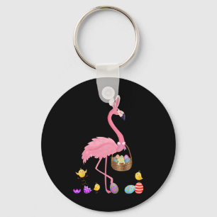 Pretty Easter Flamingo With Easter Basket Easter  Key Ring
