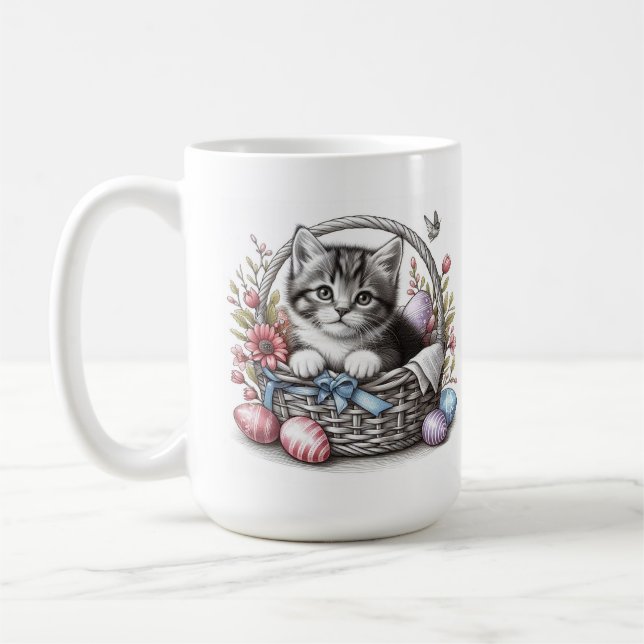 Pretty Easter Tabby Kitty Coffee Mug (Left)
