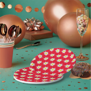 Pretty Edelweiss Pattern Red Round Paper Plate