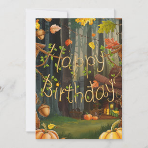 Pretty Editable Cosy Autumn Fall Happy Birthday Card