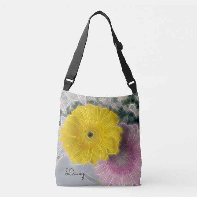 Pretty Electric Flowers Yellow Pink *Personalise* Crossbody Bag (Front)