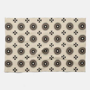Pretty Elegant Black & Beige Geometric Pattern Tea Towel