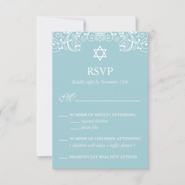 Pretty Elegant Blue Bat Mitzvah RSVP Card (Front)