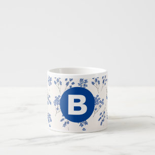 Pretty Elegant Blue Floral Pattern Monogram Espresso Cup