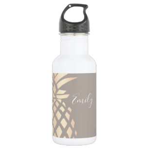 Pretty elegant copper rose gold pineapple & grey 532 ml water bottle