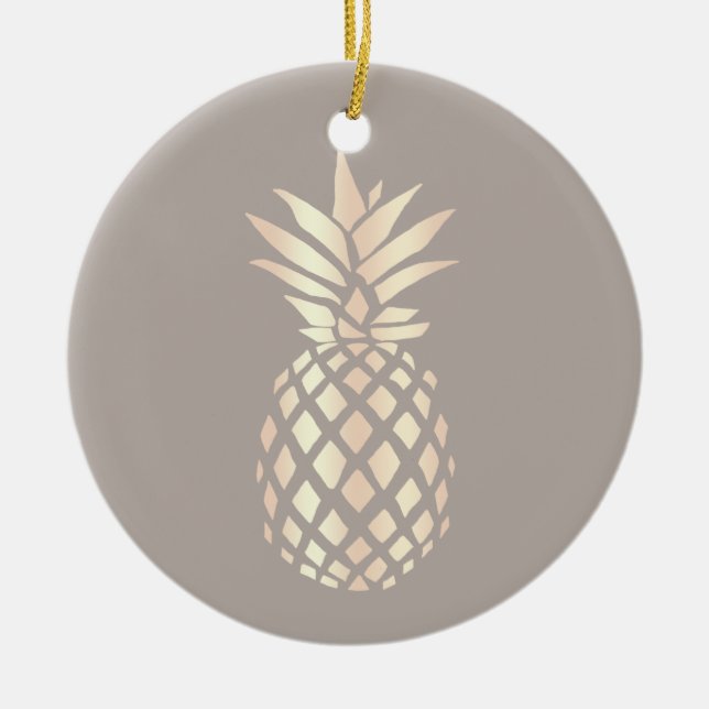 Pretty elegant copper rose gold pineapple & grey ceramic tree decoration (Front)