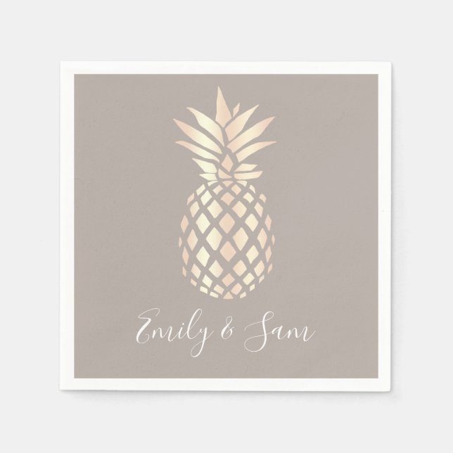 Pretty elegant copper rose gold pineapple & grey napkin (Front)