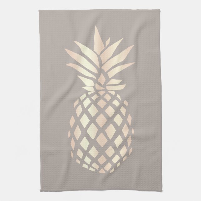 Pretty elegant copper rose gold pineapple & grey tea towel (Vertical)