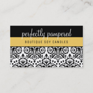 PRETTY ELEGANT DAMASK pattern black yellow Business Card