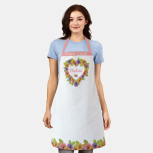 Pretty Elegant Floral Wreath with Pastel Roses Apron