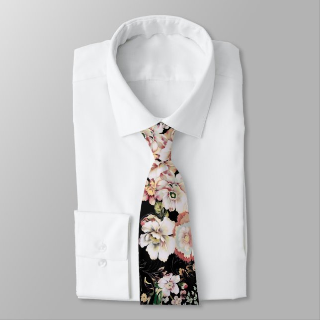 pretty elegant girly chic pink black floral tie (Tied)