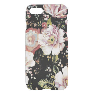 pretty elegant girly chic pink black floral iPhone SE/8/7 case
