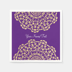Pretty Elegant Gold Deep Purple Lacy Patterned Napkin