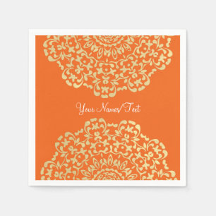 Pretty Elegant Gold Orange Lacy Patterned Napkin