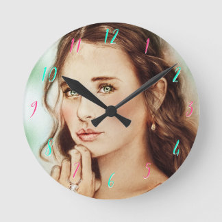 Pretty Elegant Lady Round Clock, Vintage Art Clock