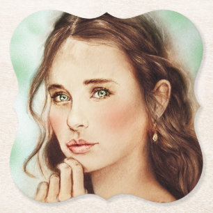 Pretty Elegant Lady Shaped Coaster, Vintage Art Paper Coaster