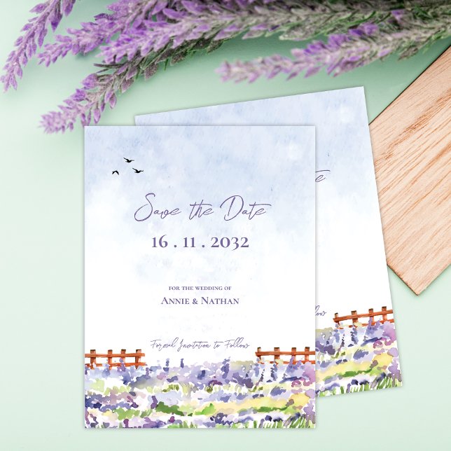 Pretty Elegant Lavender Fields Landscape Wedding Announcement Postcard (Pretty Elegant Lavender Fields Landscape Wedding Announcement Postcard)