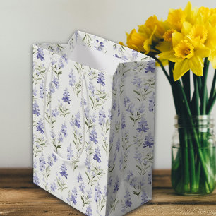 Pretty Elegant Lilac Flower Blue & White Floral  Medium Gift Bag