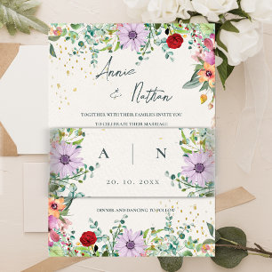 Pretty Elegant Monogram Initials Floral Wedding Invitation Belly Band