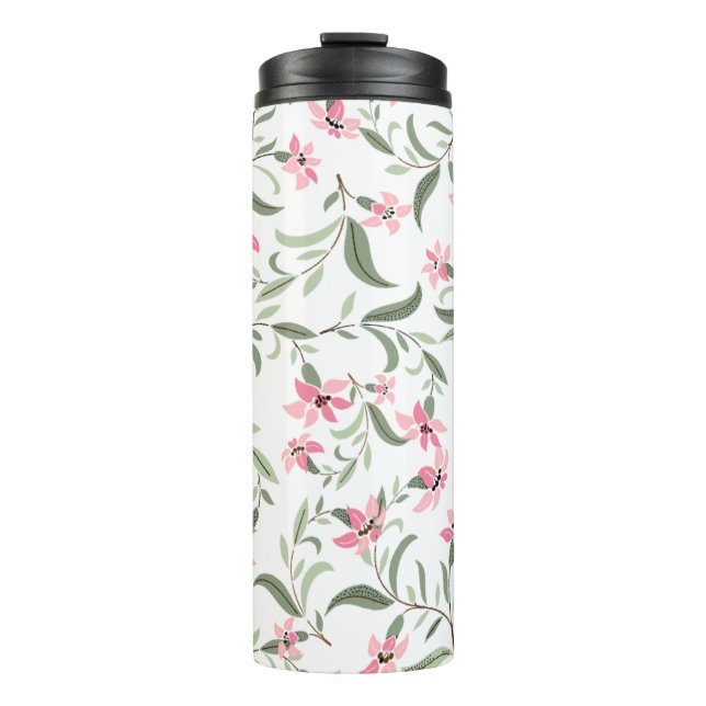 Pretty Elegant Pink Floral Pattern White Thermal Tumbler (Front)