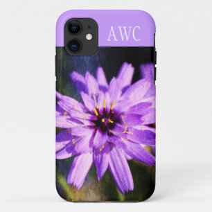 Pretty, elegant purple daisy flower  monogram iPhone 11 case