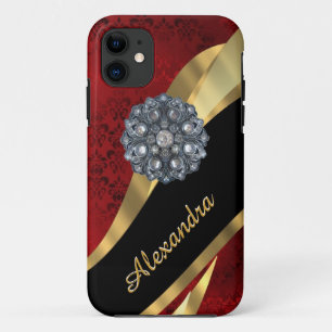 Pretty elegant red damask pattern personalised Case-Mate iPhone case