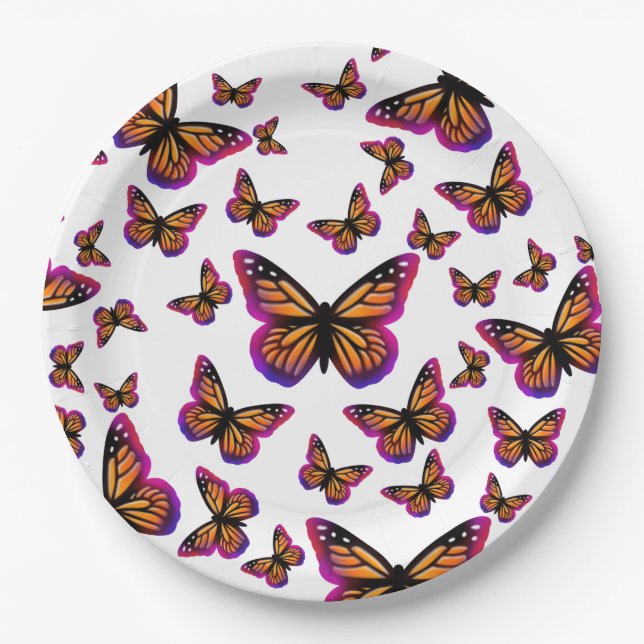 Pretty elegant watercolor butterflies paper plate (Front)